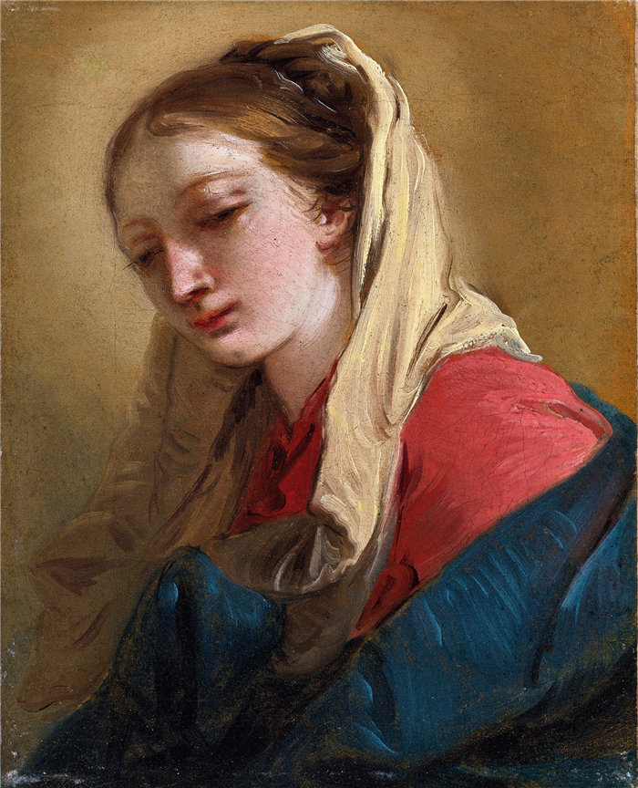 乔瓦尼·巴蒂斯塔·提埃波罗（Giovanni Battista Tiepolo，意大利画家）作品-抹大拉的玛丽亚在四分之三的视图中，蒙着白布