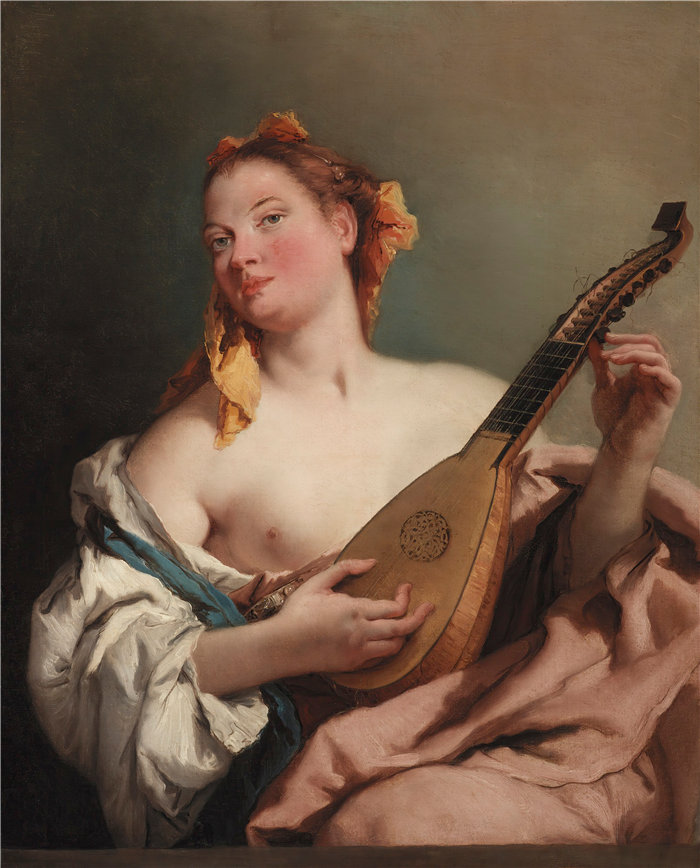 乔瓦尼·巴蒂斯塔·提埃波罗（Giovanni Battista Tiepolo，意大利画家）作品-拿着曼陀林的女人（约 1755 年至 1760 年之间）