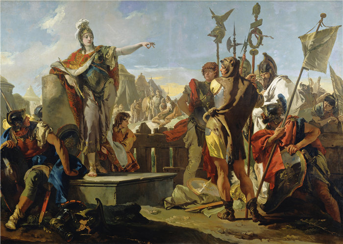 乔瓦尼·巴蒂斯塔·提埃波罗(Giovanni Battista Tiepolo,意大利画家)作品-芝诺比亚王后向她的士兵讲话(1725-1730)