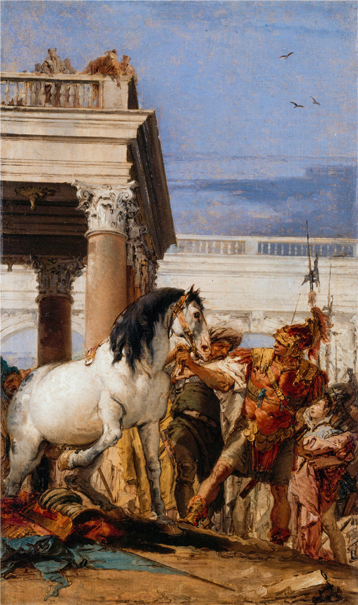 乔瓦尼·巴蒂斯塔·提埃波罗(Giovanni Battista Tiepolo,意大利画家)作品-亚历山大和布塞法勒斯 (1757-1760)