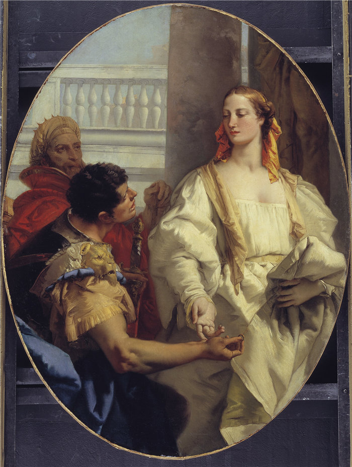 乔瓦尼·巴蒂斯塔·提埃波罗（Giovanni Battista Tiepolo意大利画家）作品-拉丁努斯在婚姻中将女儿拉维尼娅献给埃涅阿斯 (1752 - 1754)