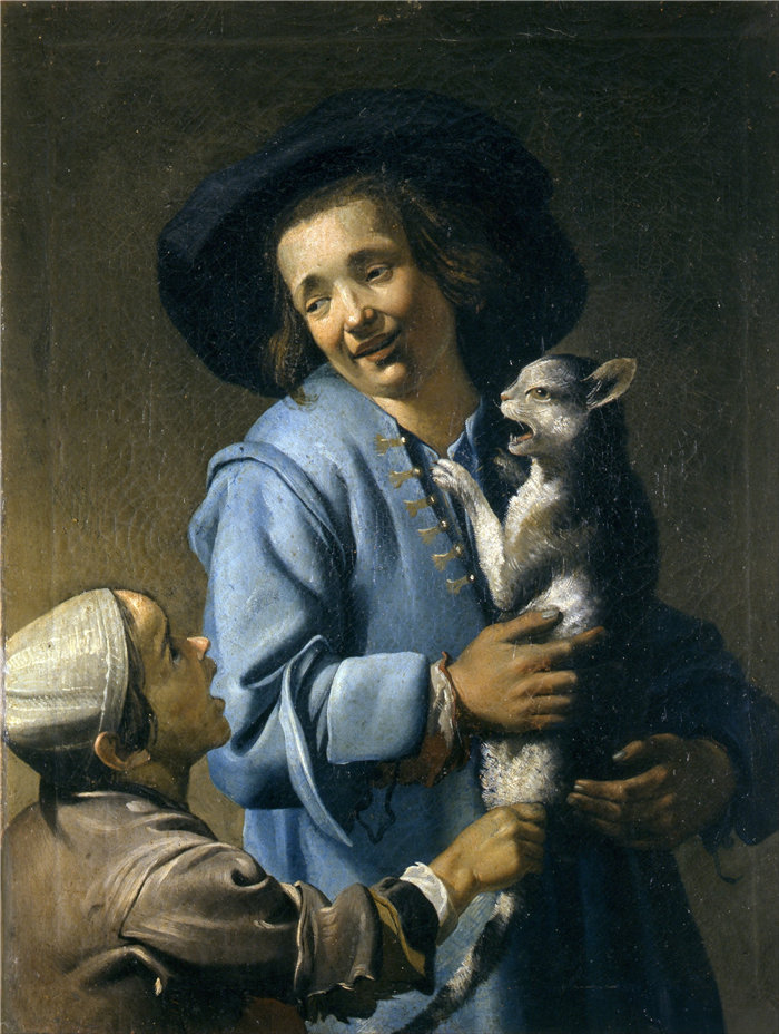 亚伯拉罕·布洛马特(Abraham Bloemaert,荷兰画家)作品-青少年与猫玩耍