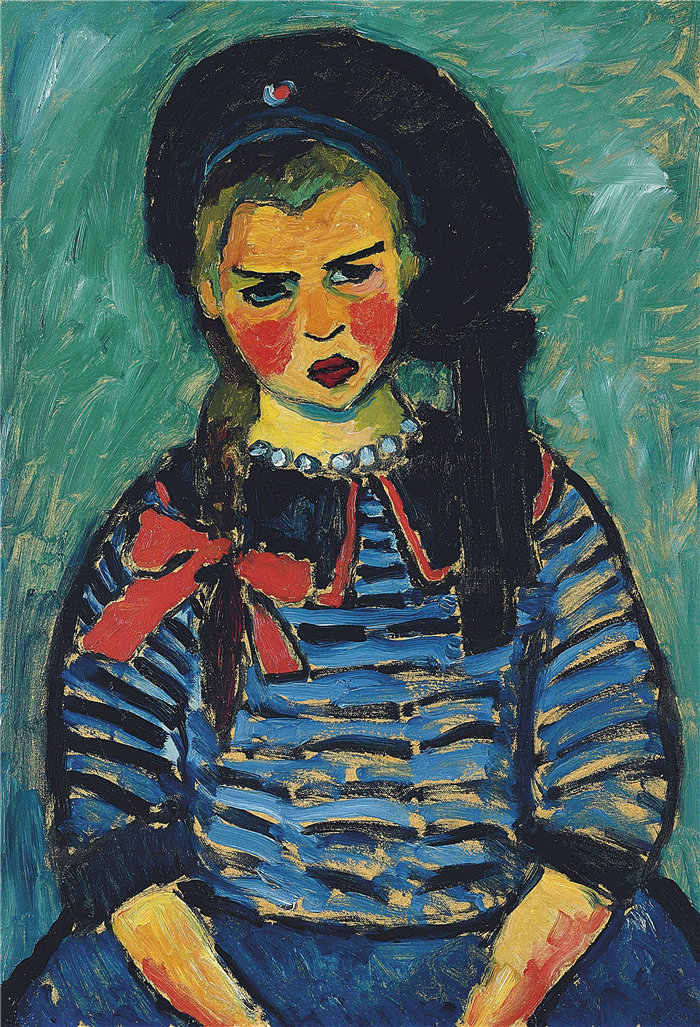 阿列克谢·冯·贾伦斯基(Alexej von Jawlensky,俄罗斯画家)作品-红丝带少女 (1911)