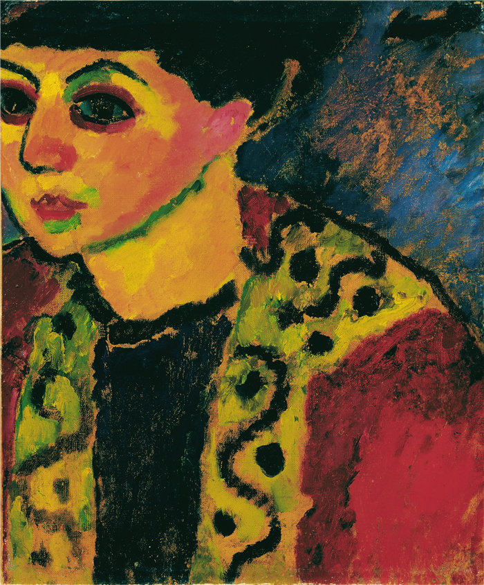 阿列克谢·冯·贾伦斯基（Alexej von Jawlensky，俄罗斯画家）作品-蓝色背景前的女士（1908）