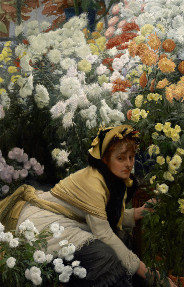 詹姆斯·天梭（James Tissot，法国画家）作品-菊花（约 1874-76 年）