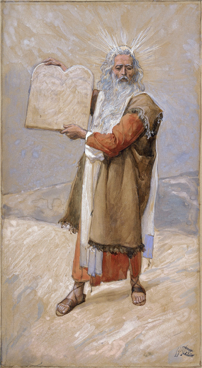 詹姆斯·天梭（James Tissot，法国画家）作品-摩西和十诫（c. 1896-1902）