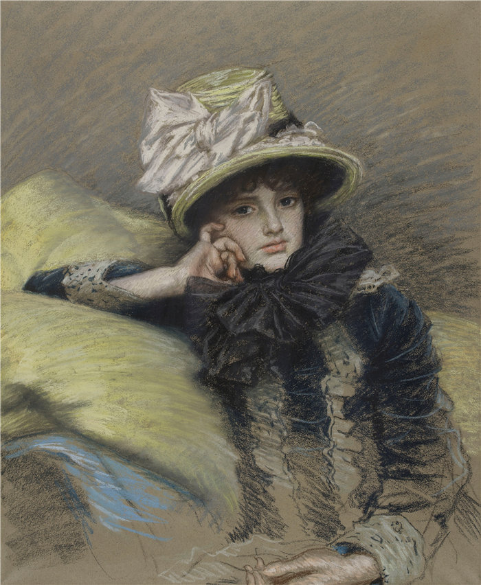 詹姆斯·天梭（James Tissot，法国画家）作品-年轻女性肖像（1883 年）