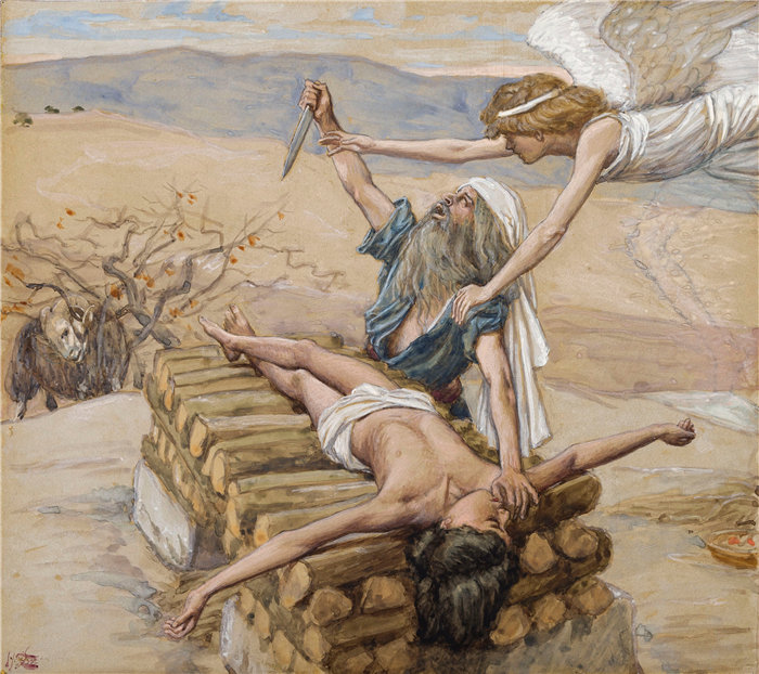 詹姆斯·天梭（James Tissot，法国画家）作品-亚伯拉罕的献祭（c. 1896-1902）