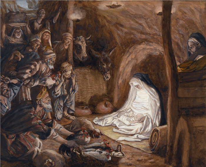 詹姆斯·天梭（James Tissot，法国画家）作品-牧羊人的崇拜 (1886-1894)