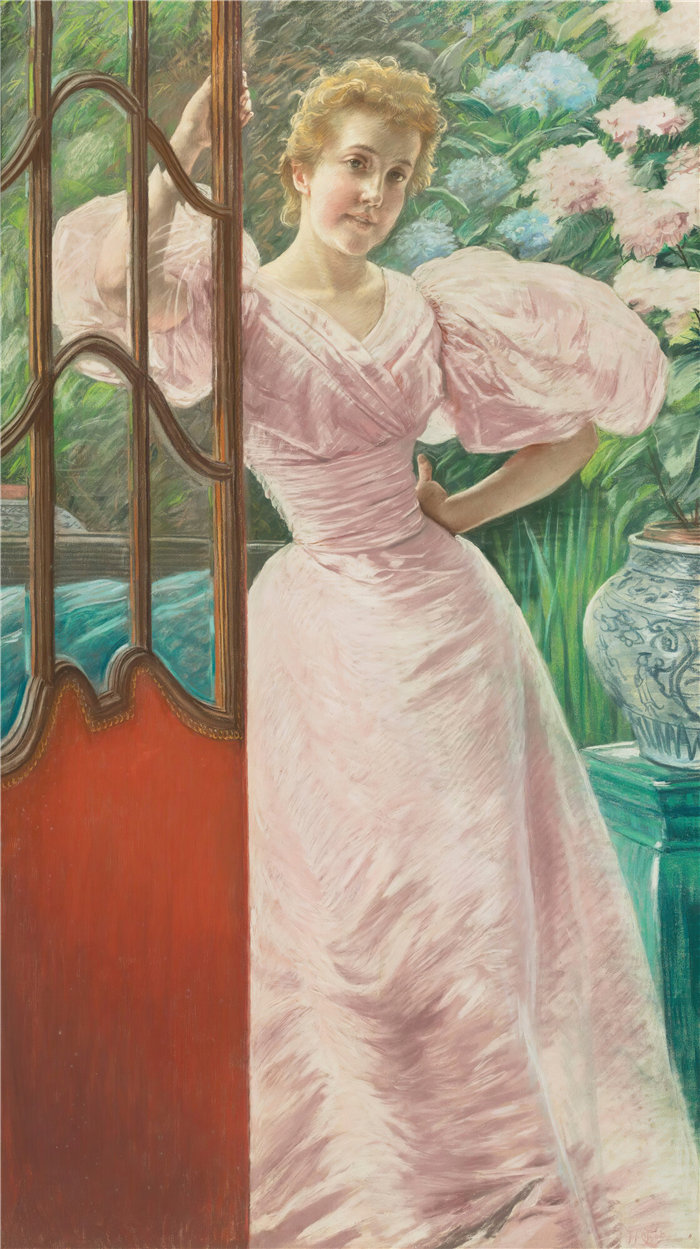 詹姆斯·天梭（James Tissot，法国画家）作品- 一位年轻女子在音乐学院的肖像（1895 年