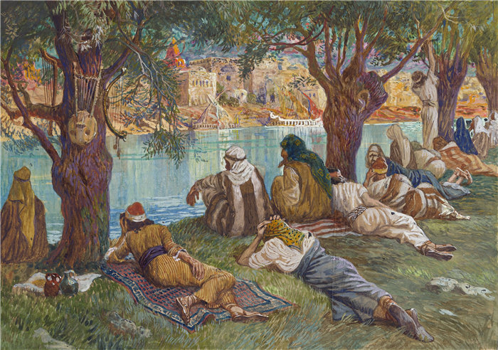 詹姆斯·天梭（James Tissot，法国画家）作品-巴别河旁 (c. 1896-1902)