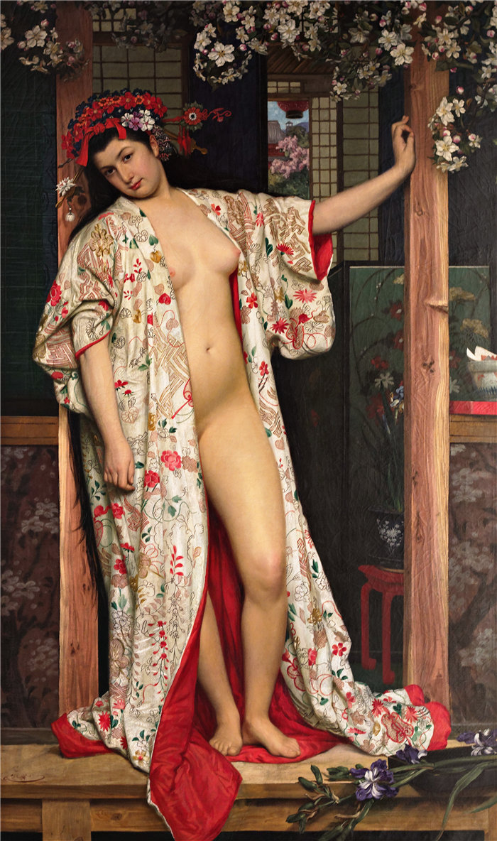 詹姆斯·天梭（James Tissot，法国画家）作品-洗澡的日本人 (1864)