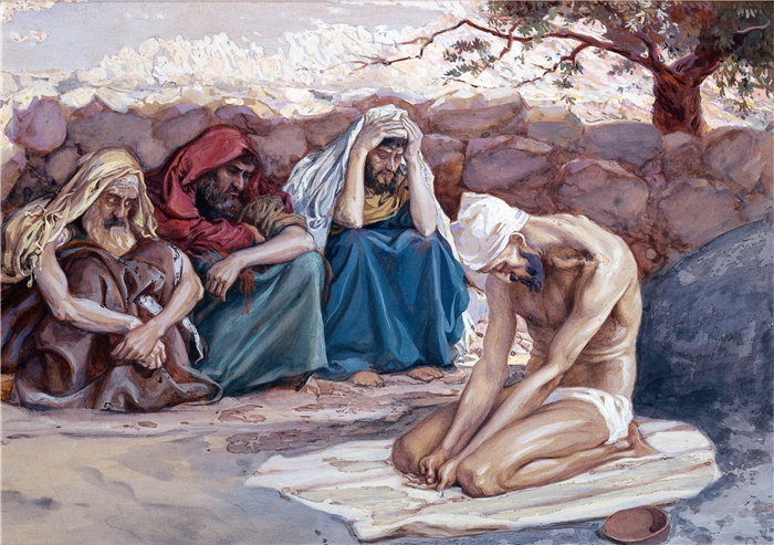 詹姆斯·天梭（James Tissot，法国画家）作品-约伯和他的三个朋友（约 1896-1902 年）