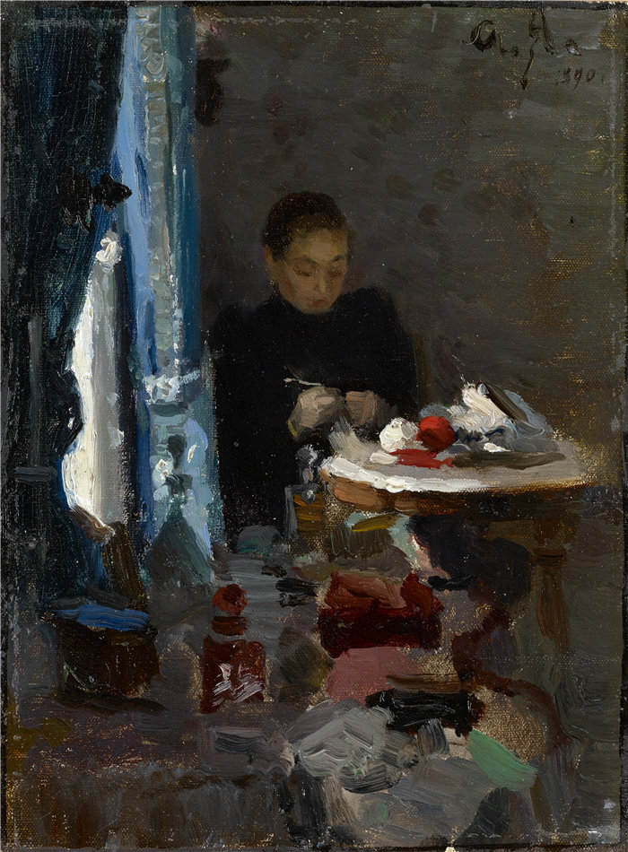 阿列克谢·冯·贾伦斯基（Alexej von Jawlensky，俄罗斯画家）作品-艺术家的母亲 (1890)