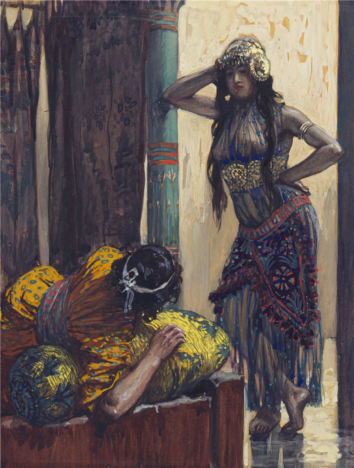 詹姆斯·天梭（James Tissot，法国画家）作品-耶洗别为亚哈提供建议（约 1896-1902 年）