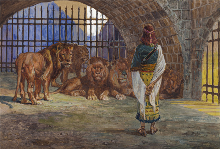 詹姆斯·天梭（James Tissot，法国画家）作品-狮子窝中的丹尼尔（约1896-1902年）