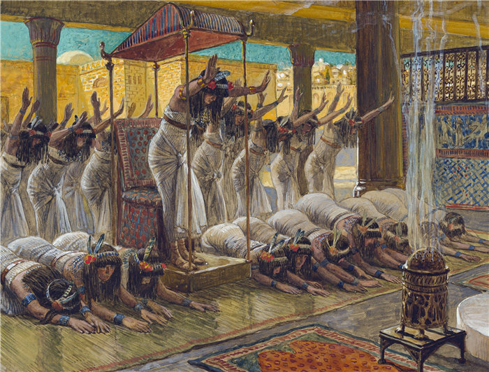 詹姆斯·天梭（James Tissot，法国画家）作品-示巴女王访问所罗门 (c. 1896-1902)