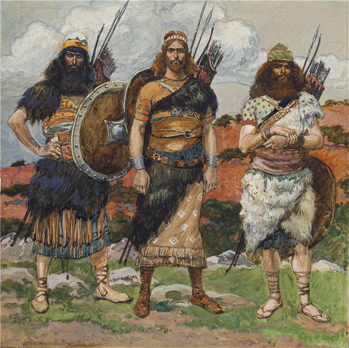 詹姆斯·天梭（James Tissot，法国画家）作品-大卫的三位船长（c. 1896-1902）