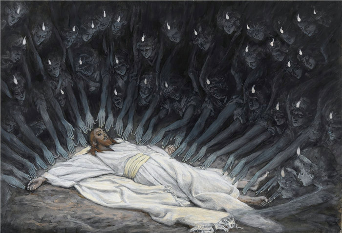 詹姆斯·天梭（James Tissot，法国画家）作品-天使侍奉耶稣 (1886-1894)