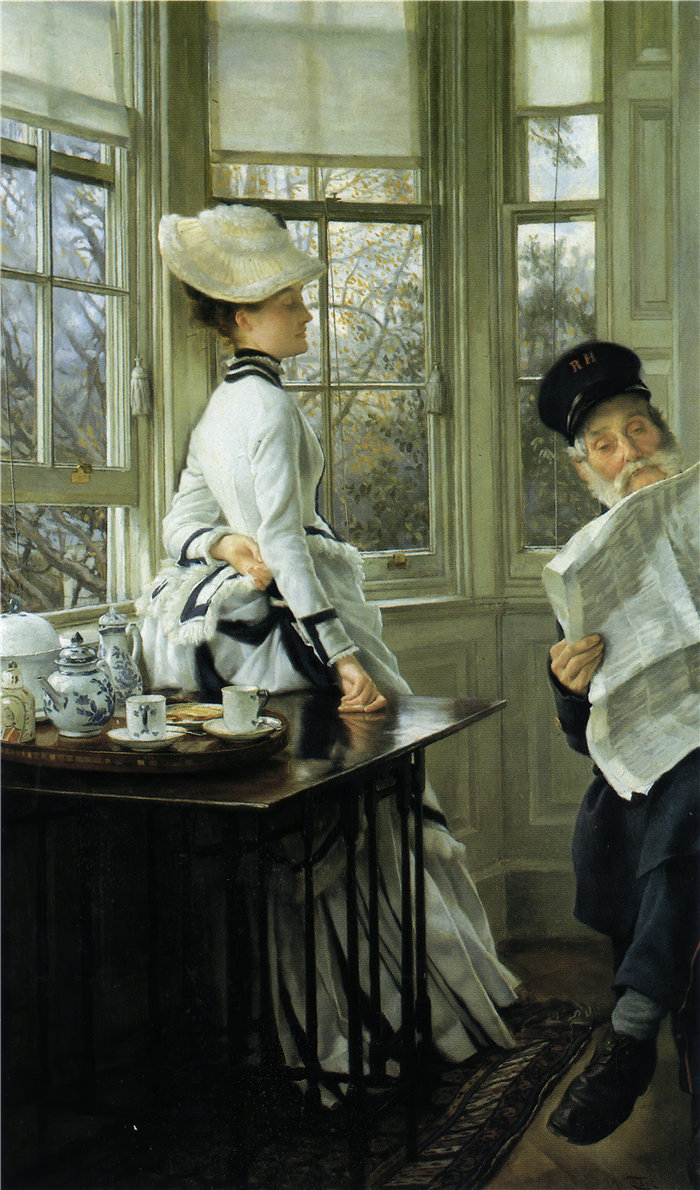 詹姆斯·天梭（James Tissot，法国画家）作品- 阅读新闻 (1874)