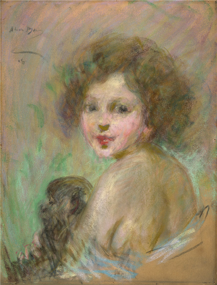爱丽丝·派克·巴尼 (Alice Pike Barney,美国画家)作品-猴子的孩子 (1908)