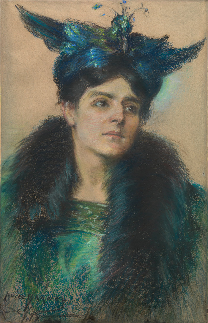 爱丽丝·派克·巴尼 (Alice Pike Barney,美国画家)作品-戴帽子的玛丽安 (1915)