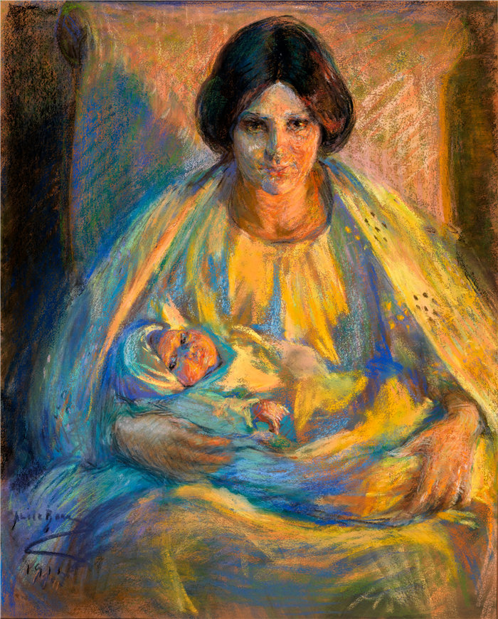 爱丽丝·派克·巴尼 (Alice Pike Barney,美国画家)作品-灯光下 (1911)