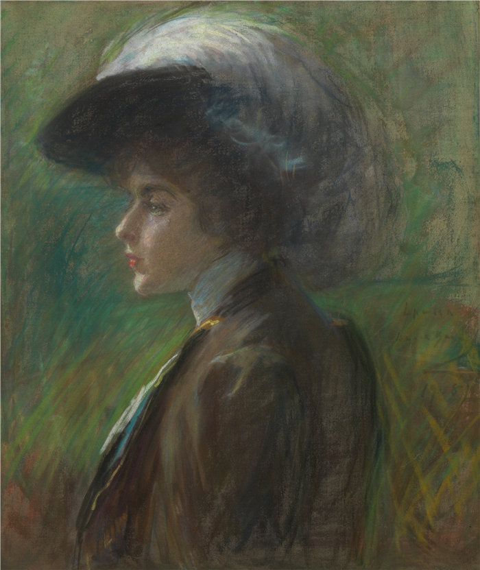 爱丽丝·派克·巴尼 (Alice Pike Barney，美国画家)作品-羽毛帽 (1908)