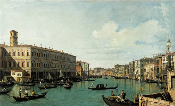 卡纳莱托 （Canaletto，意大利画家）作品-从里亚尔托桥（1725年）看大运河