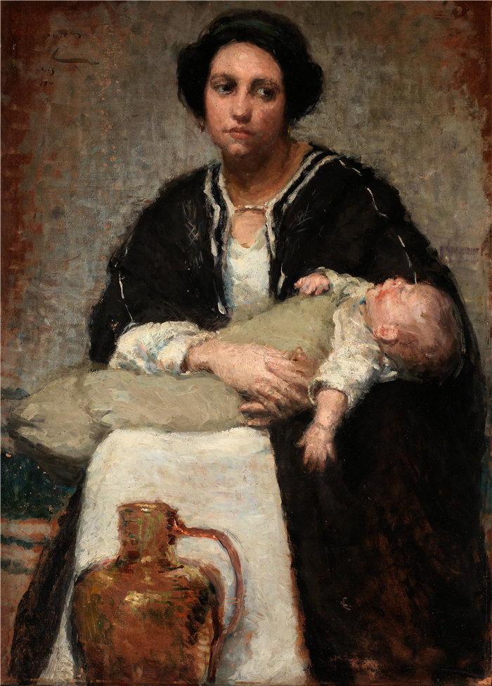 爱丽丝·派克·巴尼 (Alice Pike Barney，美国画家)作品-母亲和熟睡的婴儿 (1911)