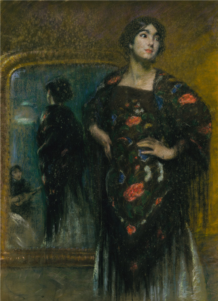 爱丽丝·派克·巴尼 (Alice Pike Barney,美国画家)作品-西班牙披肩(约 1908 年)