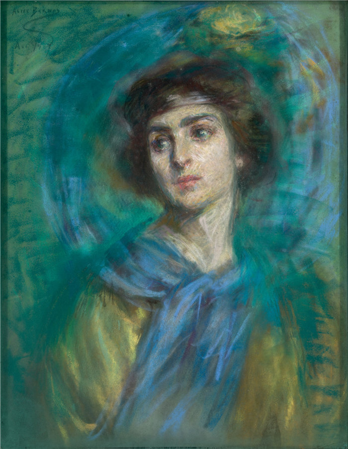 爱丽丝·派克·巴尼 (Alice Pike Barney,美国画家)作品-蓝色围巾 (1901)