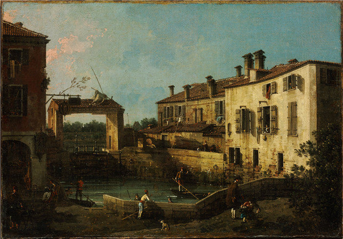 卡纳莱托 （Canaletto，意大利画家）作品-多洛附近的锁