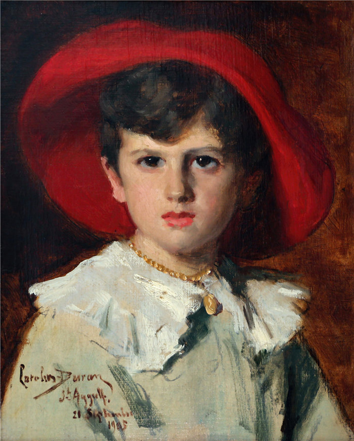 卡洛鲁斯·杜兰（Carolus-Duran，法国画家）作品-戴红帽的孩子（米歇尔·费多，乔治的儿子）（1905 年）