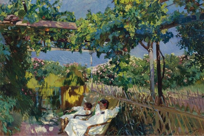 华金·索罗拉（Joaquin Sorolla）在花园里小睡油画高清下载