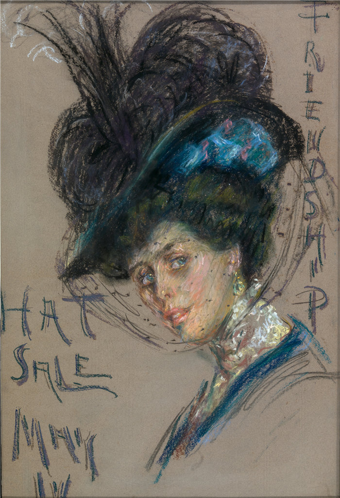 爱丽丝·派克·巴尼 (Alice Pike Barney，美国画家)作品-帽子销售海报 (1906)