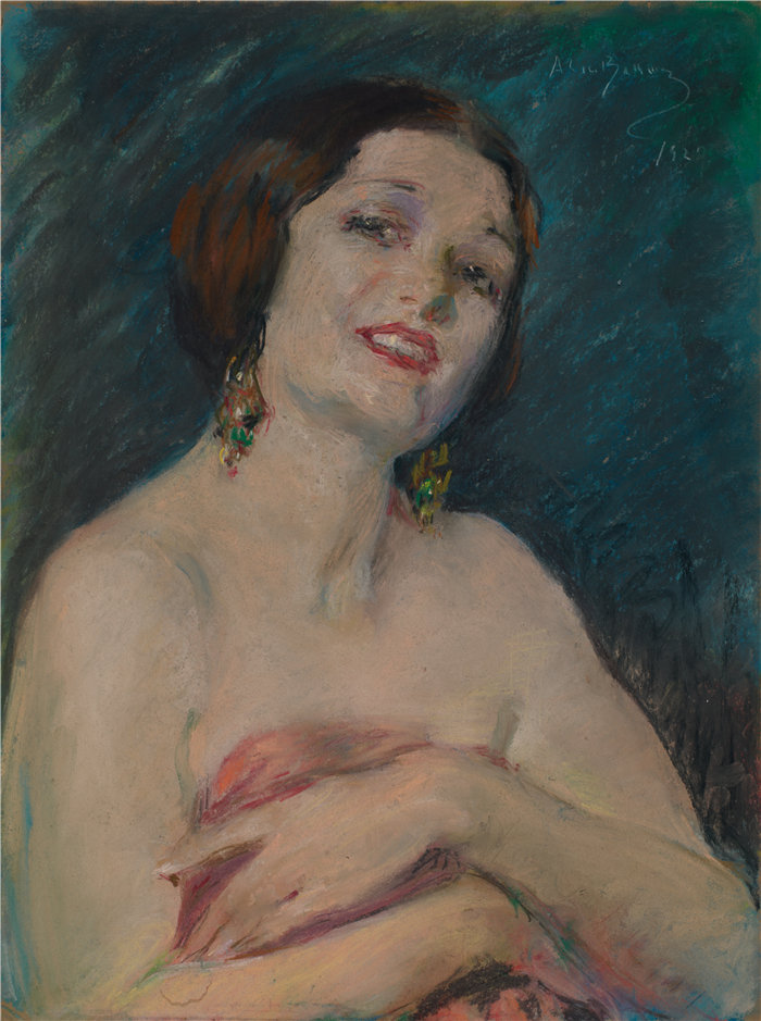 爱丽丝·派克·巴尼 (Alice Pike Barney,美国画家)作品-模型控股窗帘(约 1929 年)