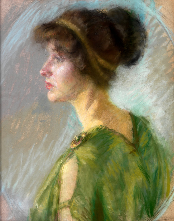 爱丽丝·派克·巴尼 (Alice Pike Barney，美国画家)作品-绿色的年轻女人