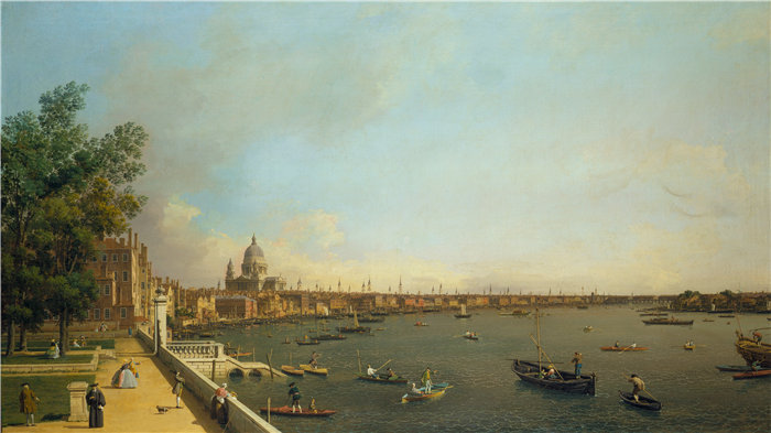 卡纳莱托 （Canaletto，意大利画家）作品-伦敦 - 从萨默塞特宫露台到城市的泰晤士河