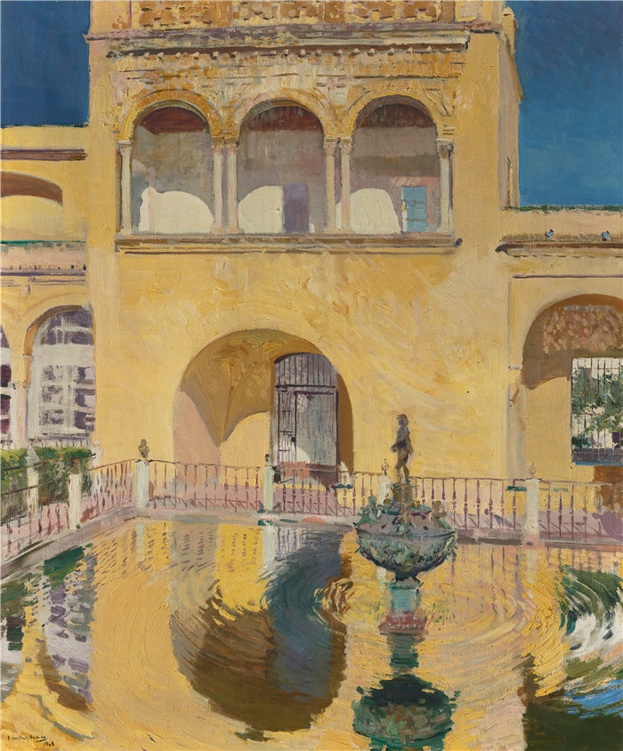 华金·索罗拉(Joaquin Sorolla,西班牙画家)作品-查尔斯五世宫殿,塞维利亚阿尔卡扎尔(1908年)