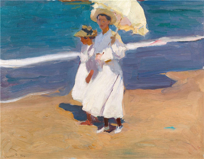 华金·索罗拉（Joaquin Sorolla，西班牙画家）作品-海边 (1906)
