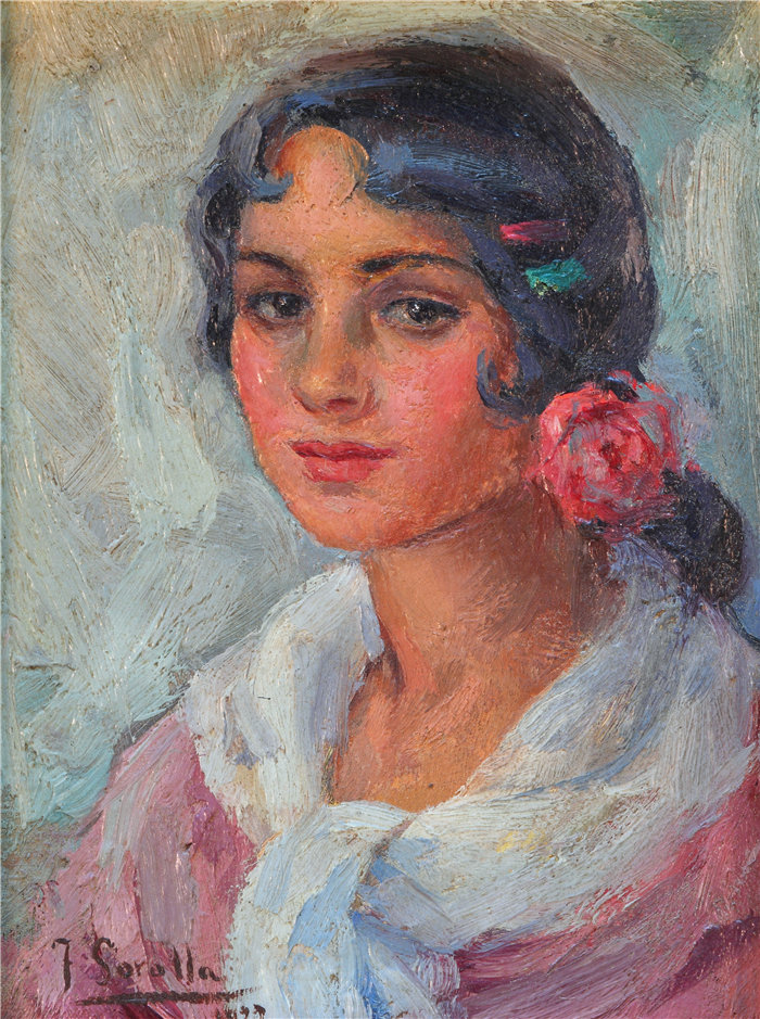 华金·索罗拉（Joaquin Sorolla，西班牙画家）作品-一个女人的肖像