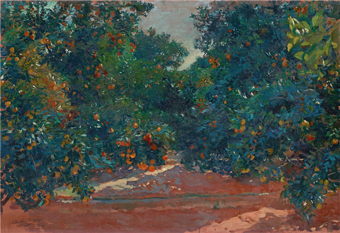 华金·索罗拉（Joaquin Sorolla，西班牙画家）作品-阿尔西拉的橙树（1904 年）