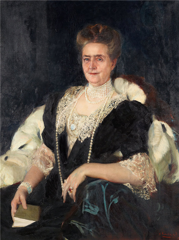 华金·索罗拉（Joaquin Sorolla，西班牙画家）作品-弗朗西斯·特蕾西·摩根 (Frances Tracy Morgan) 的肖像 (1909)