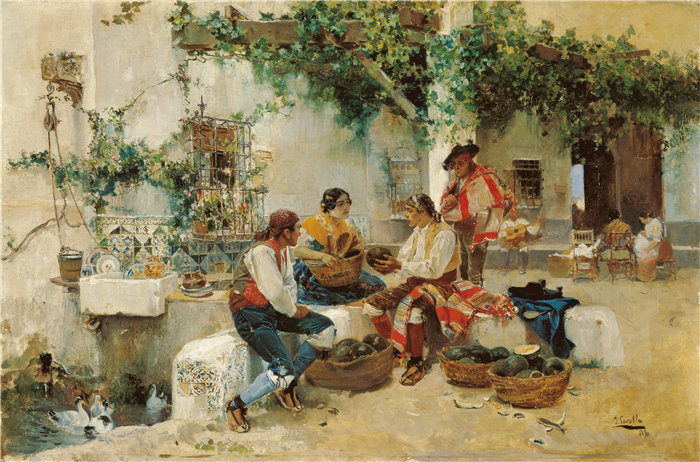 华金·索罗拉(Joaquin Sorolla,西班牙画家)作品-卖瓜 (1890)