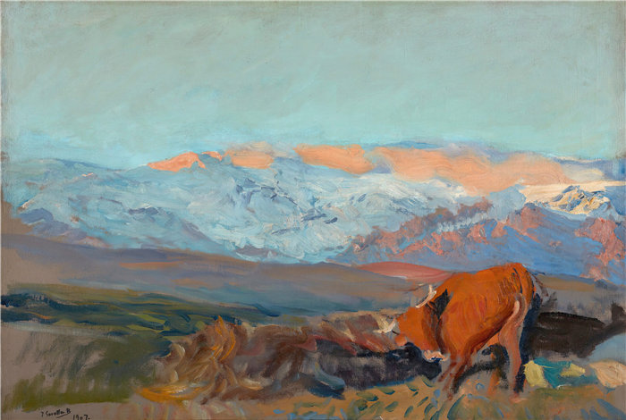 华金·索罗拉(Joaquin Sorolla,西班牙画家)作品-拉斯索雷拉斯。瓜达拉马山脉 (1907)