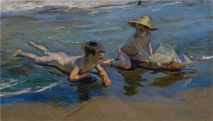 华金·索罗拉(Joaquin Sorolla,西班牙画家)作品-在沙滩上玩耍的孩子(1904 年)