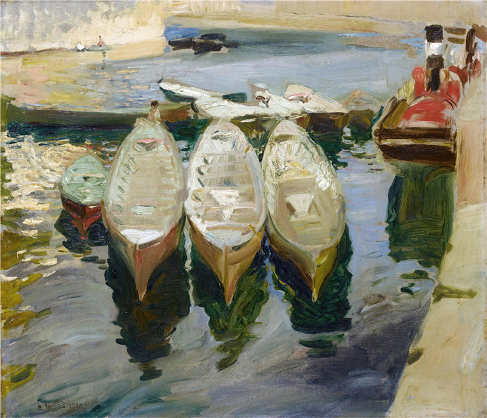 华金·索罗拉（Joaquin Sorolla，西班牙画家）作品-Guetaria 巴斯克港（1910 年）