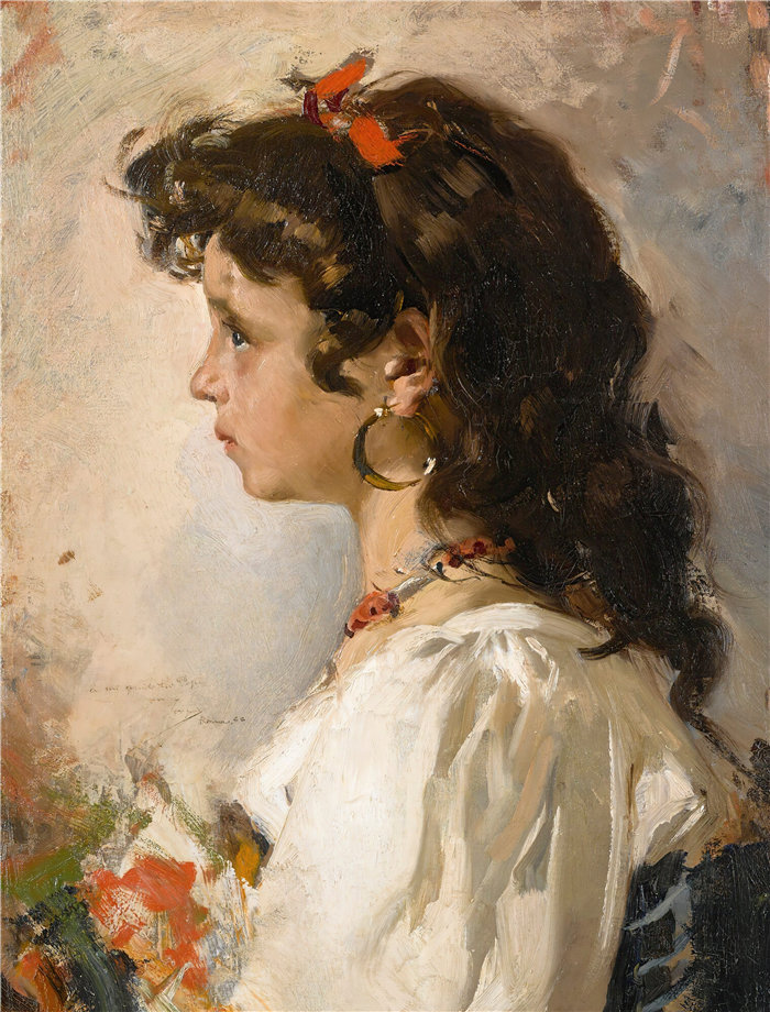 华金·索罗拉（Joaquin Sorolla，西班牙画家）作品-意大利女孩 (1886)
