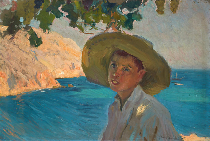 华金·索罗拉（Joaquin Sorolla，西班牙画家）作品-戴宽边帽的男孩